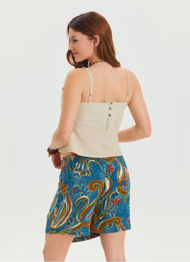 Double Breasted Elastic Waist Petrol Summer Trousers 4546
